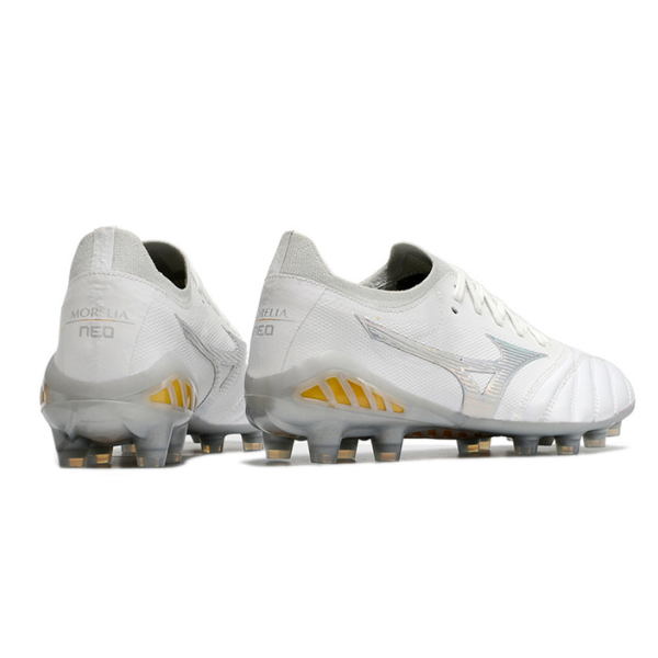 Chaussure de football Mizuno Morelia Neo III Elite FG Campo Blanc, Gris et Jaune + CHAUSSETTES CADEAUX 🎁 