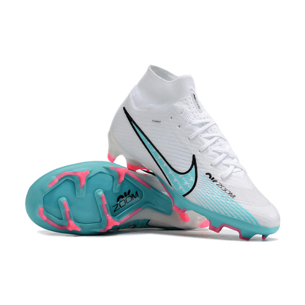 Chaussure de football Nike Zoom Mercurial Superfly 9 Elite FG Blanc, Bleu clair et Rose + CHAUSSETTES CADEAUX 🎁 