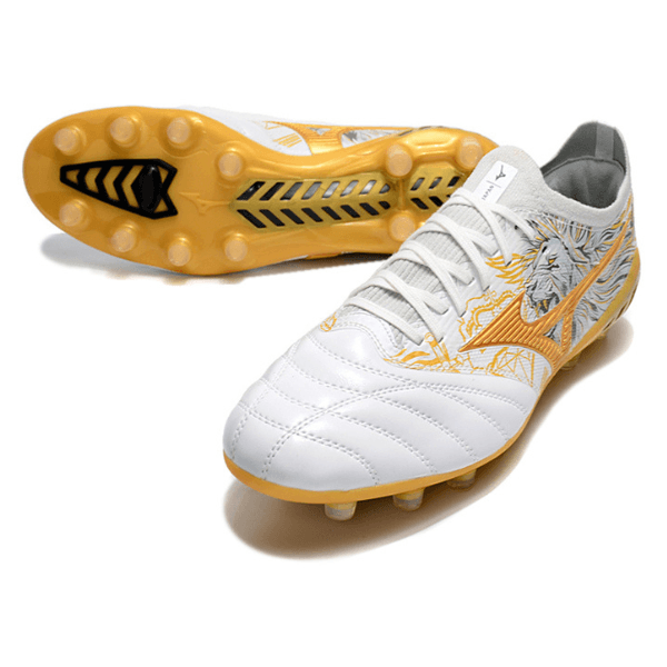 Chaussure de football Mizuno Morelia Neo III Elite FG Campo Blanc, Or et Noir + CHAUSSETTES CADEAUX 🎁 