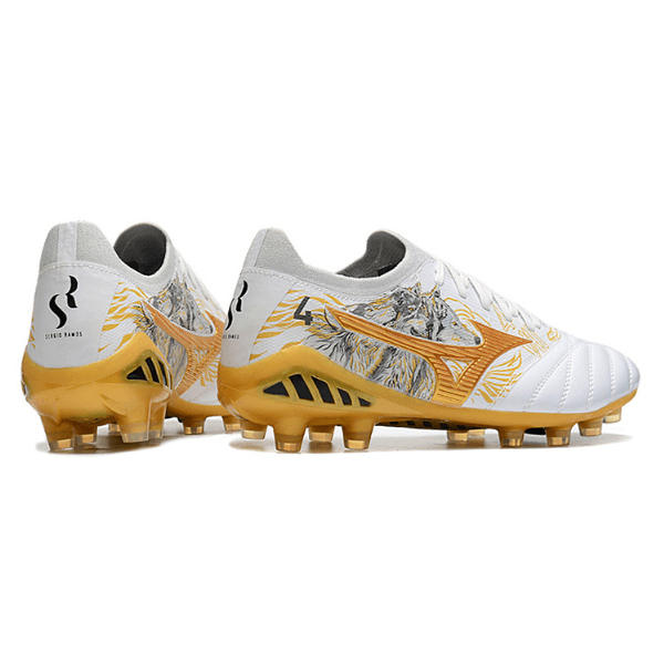 Chaussure de football Mizuno Morelia Neo III Elite FG Campo Blanc, Or et Noir + CHAUSSETTES CADEAUX 🎁 