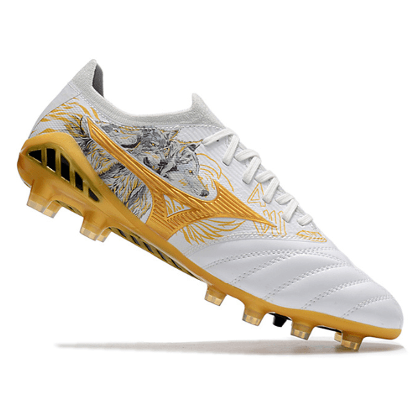 Chaussure de football Mizuno Morelia Neo III Elite FG Campo Blanc, Or et Noir + CHAUSSETTES CADEAUX 🎁 